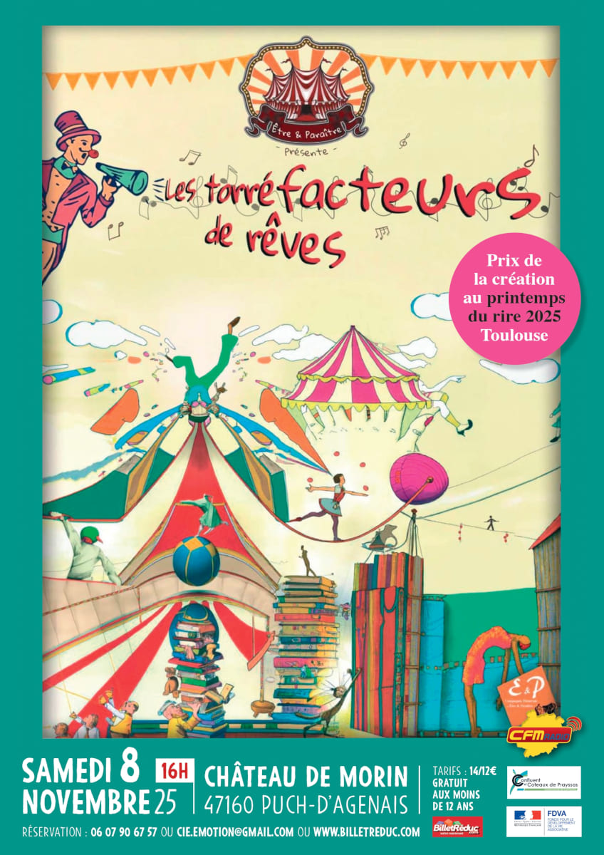 Culture : Affiche de la pièce de théâtre :  Les torréfacteurs de rêves de Serge Mascheroni par la Compagnie Être et Paraître, Samedi 8 novembre à 16h, dans le cadre de la programmation théâtrale régulière donnée au château de Morin